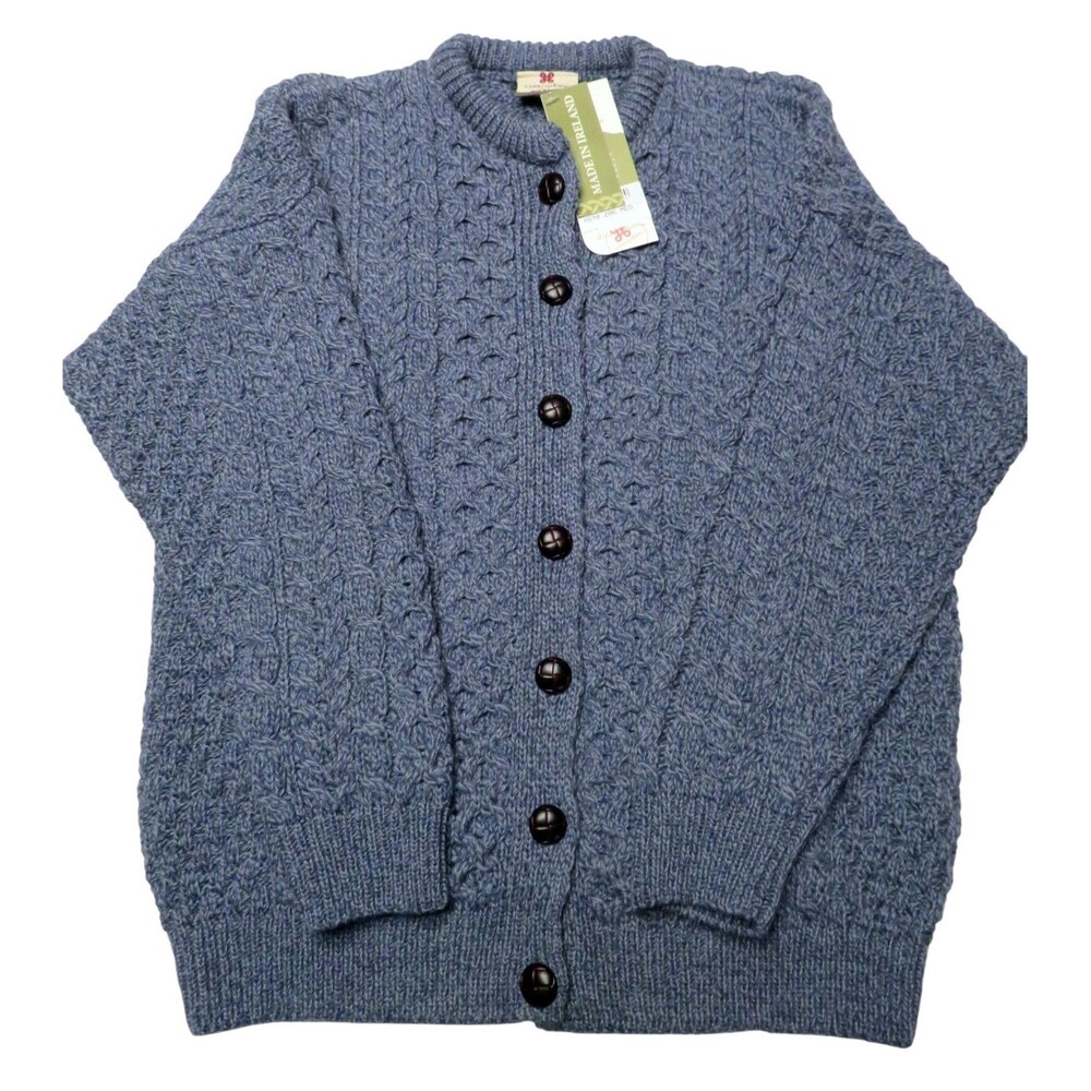 Aran 100% Merino Wool Women's Cardigan Sweater ButtonUp Cable Knit Ireland NWT M